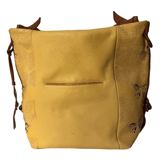 Vintage THE SAK COLLECTIVE Yellow Leather Hobo Shoulder Bag - Picture 3 of 16